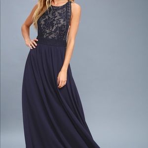 Lulus Forever and Always Navy Blue Lace Maxi Dress